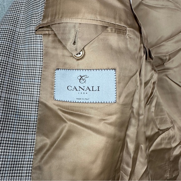 Canali Silk Wool Houndstooth Windowpane Brown Dual Vent Blazer Jacket 52 IT 42R - Picture 7 of 16